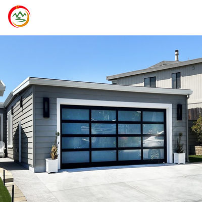 High Quality Modern Style Automatic Black Frame Garage Door Tempered Glass Reflective Black Color Home Use Including Motor