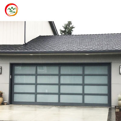 Modern Frosted Glass Garage Door Anti-Theft Features New Black Aluminum Alloy Section Panel Automatic Open Style Home Use Motor