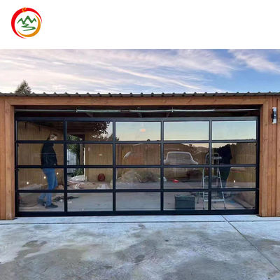 Modern Frosted Glass Automatic Garage Door Factory Customized Black Aluminum Alloy Anti-Theft Feature for Home Villa Use