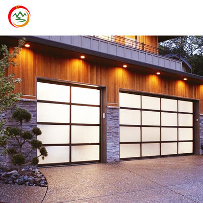 High Quality Modern Style Automatic Black Frame Garage Door Tempered Glass Reflective Black Color Home Use Including Motor