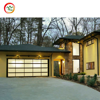 High Quality Modern Style Automatic Black Frame Garage Door Tempered Glass Reflective Black Color Home Use Including Motor