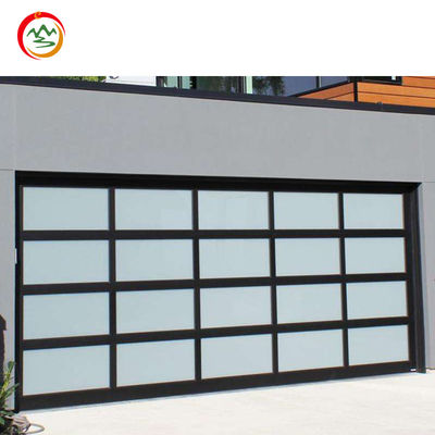 High Quality Modern Style Automatic Black Frame Garage Door Tempered Glass Reflective Black Color Home Use Including Motor
