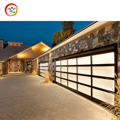 Modern Frosted Glass Garage Door Anti-Theft Features New Black Aluminum Alloy Section Panel Automatic Open Style Home Use Motor